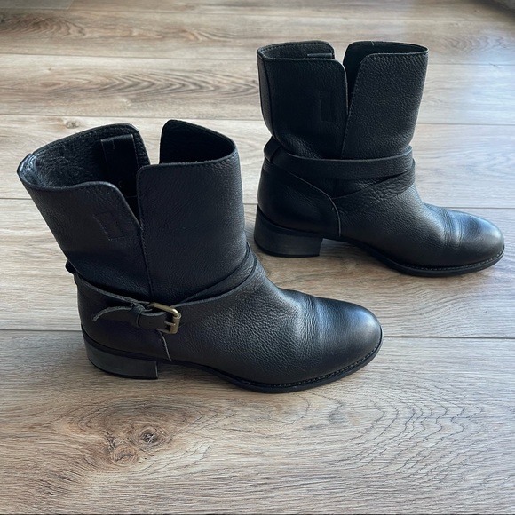 J. Crew Ryder Short Black Leather Buckle Boots - Picture 3 of 15